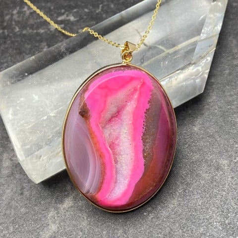 XL Pink Druzy Agate Necklace