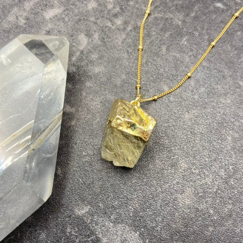 Raw Gold Rutilated Quartz Necklace