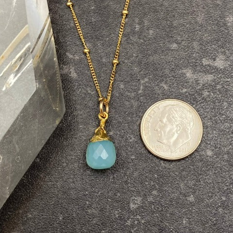 Dainty Seafoam Blue Chalcedony Necklace