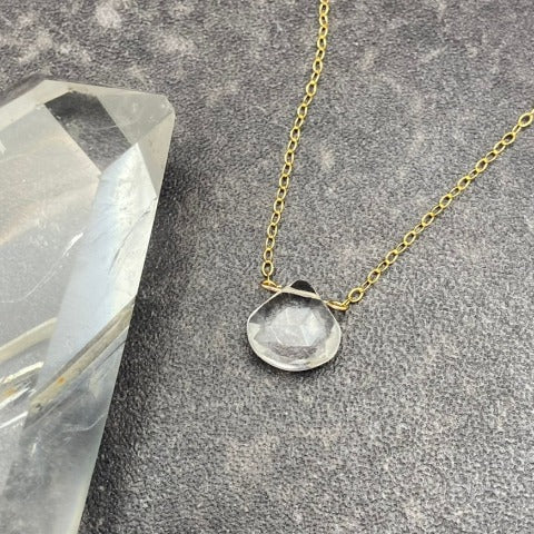 Dainty Clear Quartz Teardrop Necklace