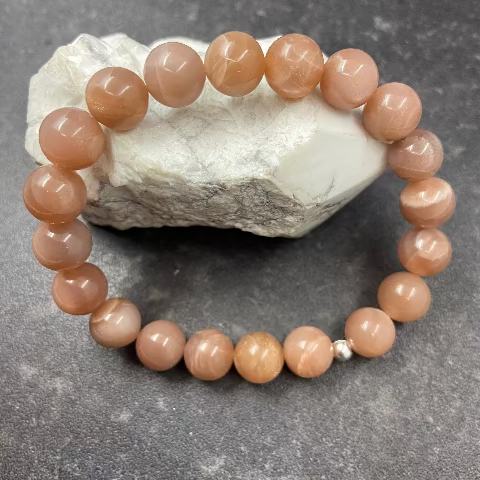 Peach Moonstone Crystal Stretch Bracelet 10mm