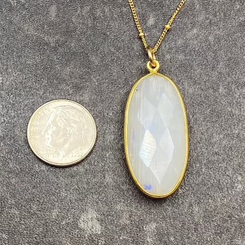 Gold Rainbow Moonstone Oval Necklace