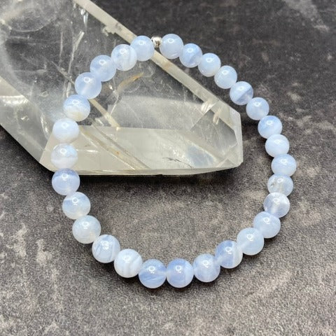 Stretch Bracelet | 8mm Beads (Lace Agate - Blue) Large