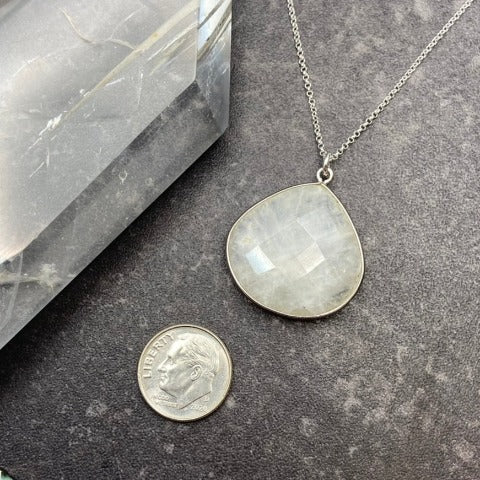 Rainbow Moonstone Teardrop Necklace