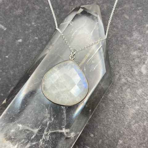 Rainbow Moonstone Teardrop Necklace