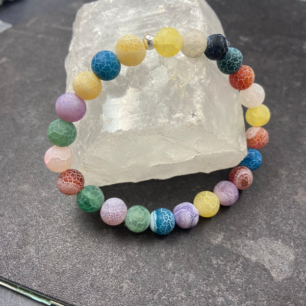 Matte Crackle Multi Agate Crystal Bracelet