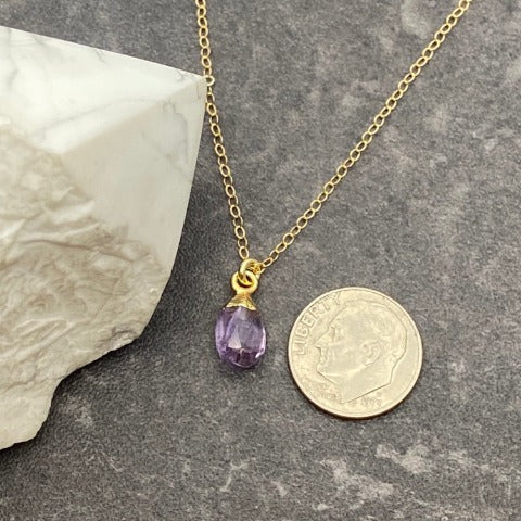 Dainty Pink Amethyst Teardrop Necklace