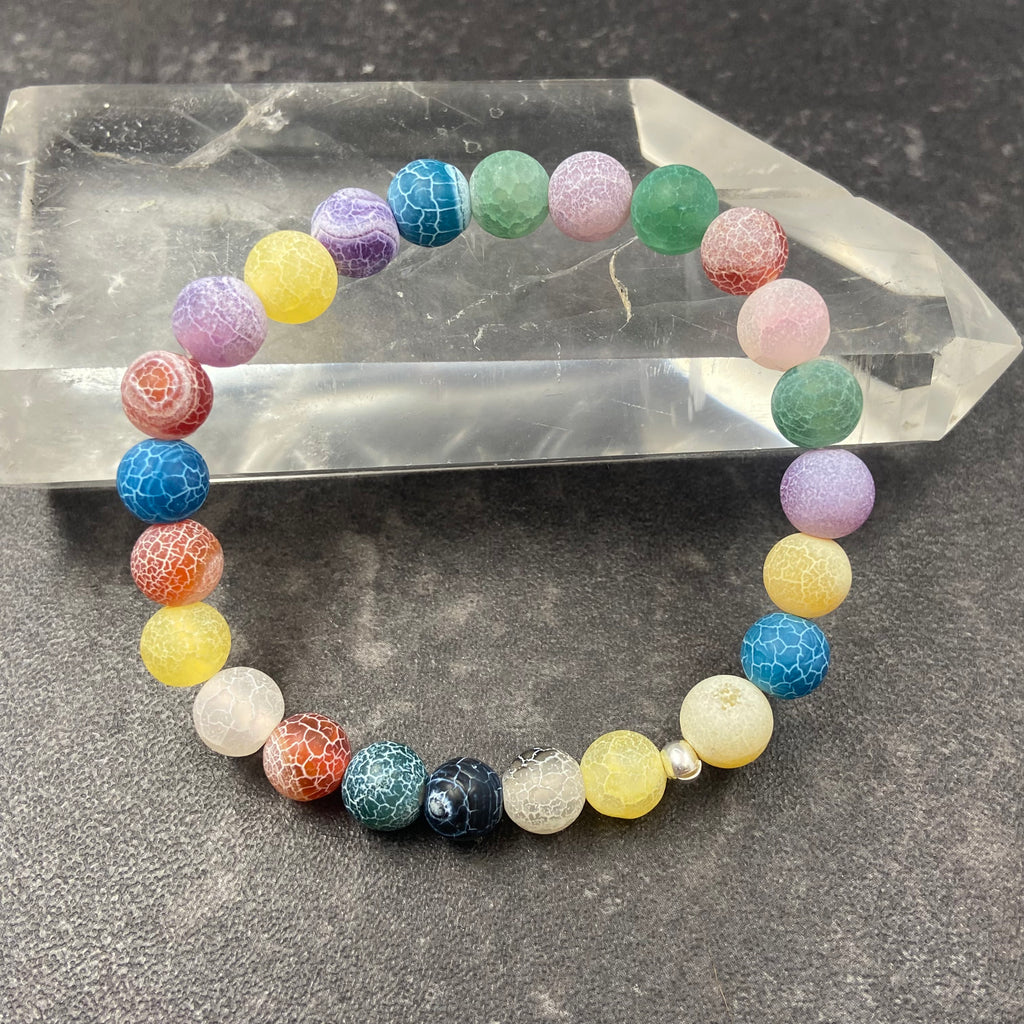 Matte Crackle Multi Agate Crystal Bracelet