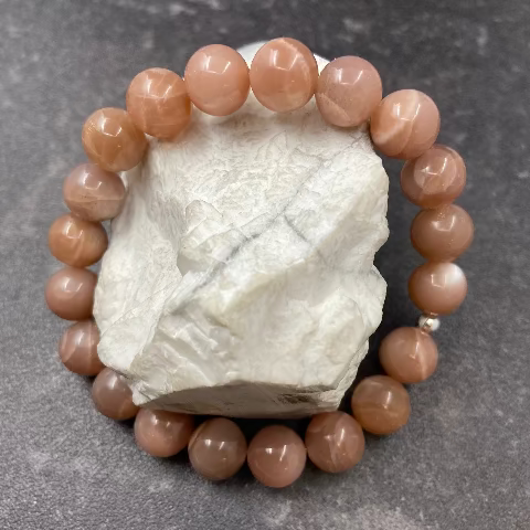 Peach Moonstone Crystal Stretch Bracelet 10mm