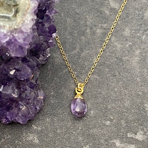 Dainty Pink Amethyst Teardrop Necklace