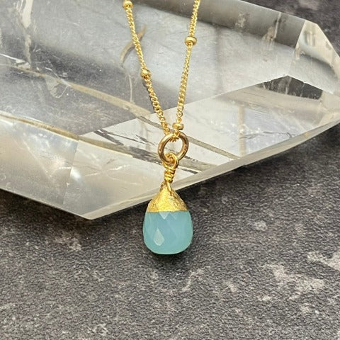 Dainty Seafoam Blue Chalcedony Necklace