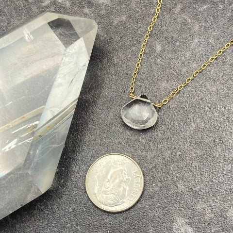 Dainty Clear Quartz Teardrop Necklace