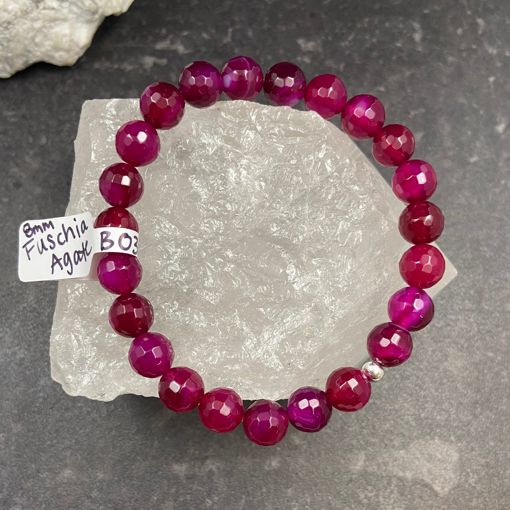 Fuschia Agate Crystal Stretch Bracelet