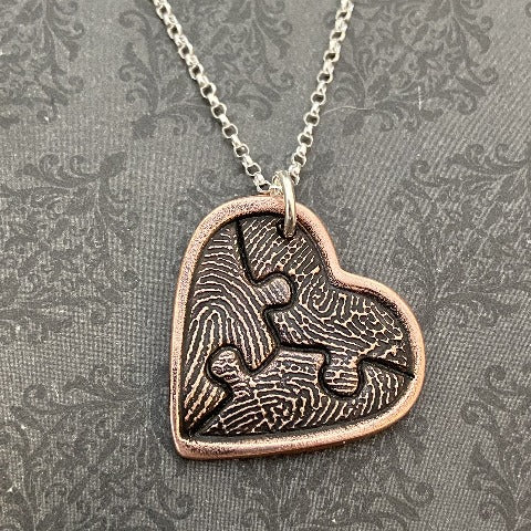 Heart Puzzle Pieces Fingerprint Necklace