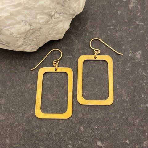 Brass Thick Rectangle Cut-Out Earrings