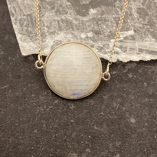 Rainbow Moonstone Sideways Circle Necklace