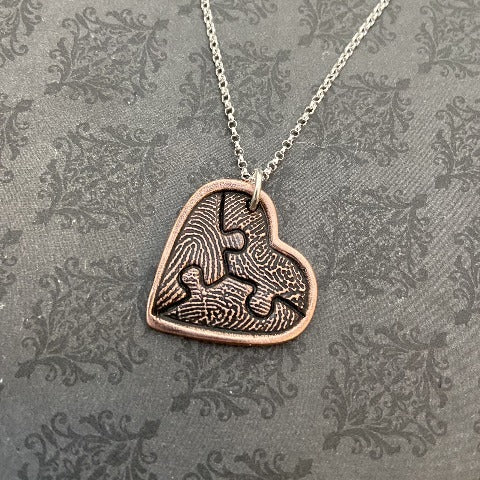 Heart Puzzle Pieces Fingerprint Necklace