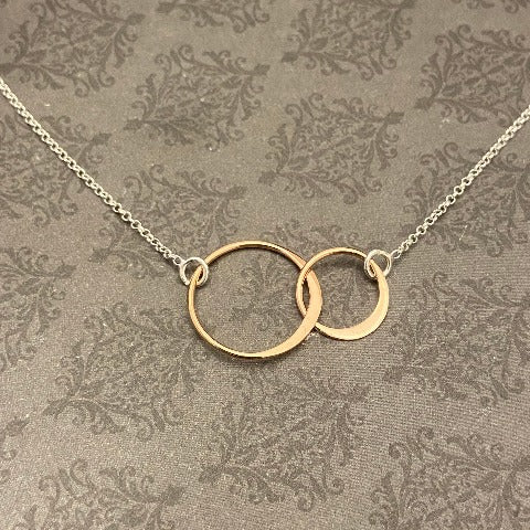 Rose Gold Interlocking Rings on Sterling Chain