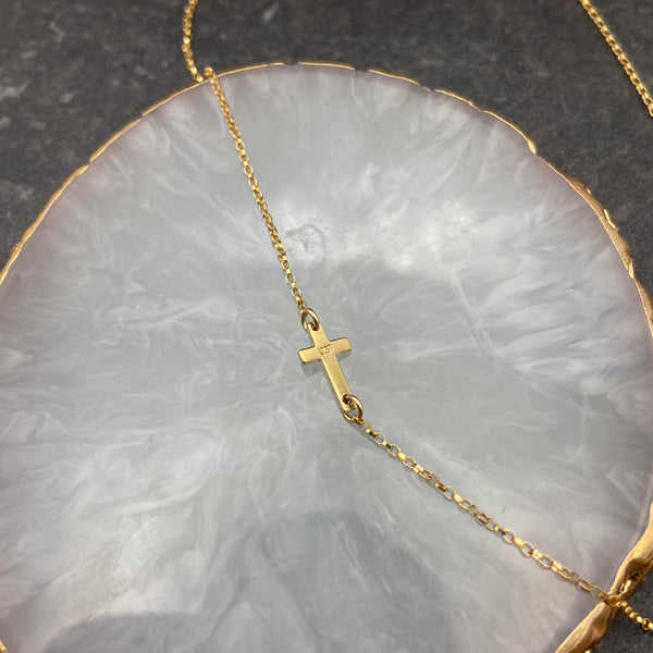 Dainty Gold Sideways Cross Necklace
