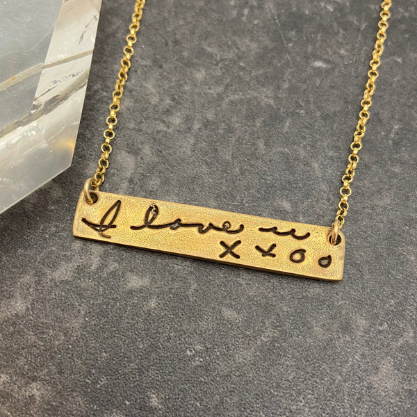 Handwriting Bar Necklace - Silver or Gold/Bronze