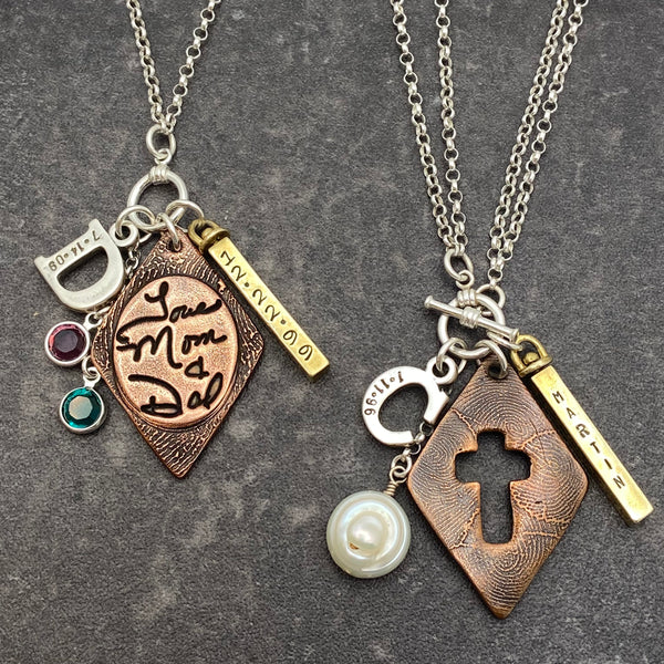 Copper Diamond, Bar, Initial, and Pearl/Birthstone Necklace