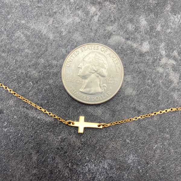Dainty Gold Sideways Cross Necklace