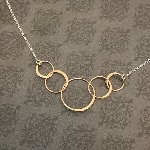 Rose Gold Interlocking Rings on Sterling Chain