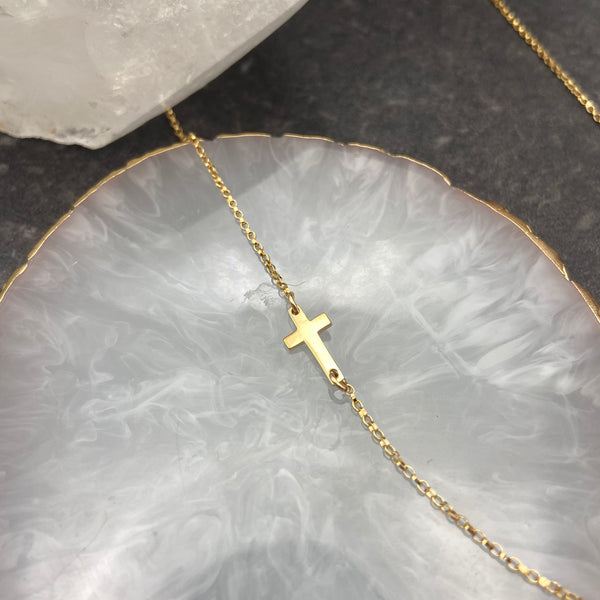 Dainty Gold Sideways Cross Necklace