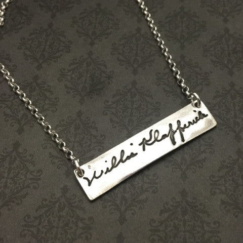 Handwriting Bar Necklace - Silver or Gold/Bronze