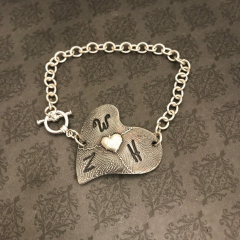 Handwriting and Fingerprint Bracelet - EXCLUSIVE Asymmetrical Heart