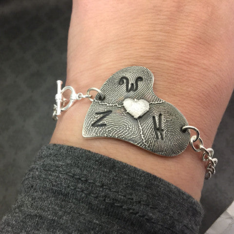 Handwriting and Fingerprint Bracelet - EXCLUSIVE Asymmetrical Heart