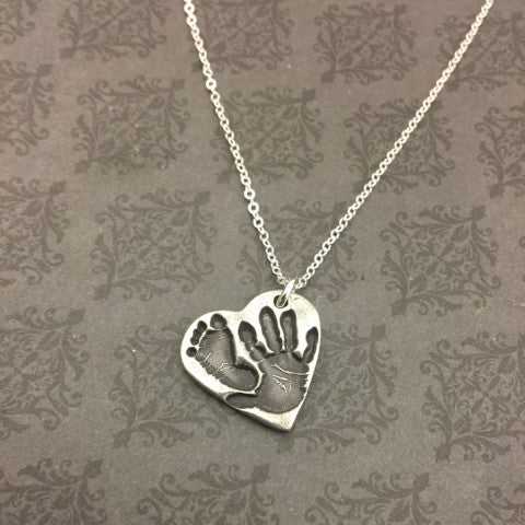 Heart Baby Footprint Necklace - Actual baby footprints