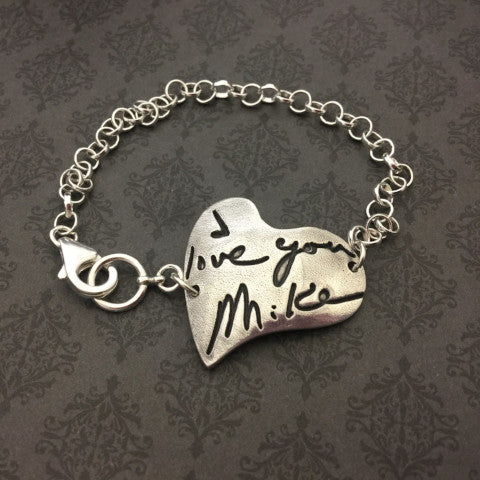 Handwriting and Fingerprint Bracelet - EXCLUSIVE Asymmetrical Heart