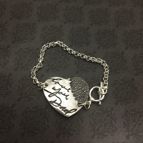 Heart Fingerprint and Handwriting Bracelet - Actual Handwriting Bracelet