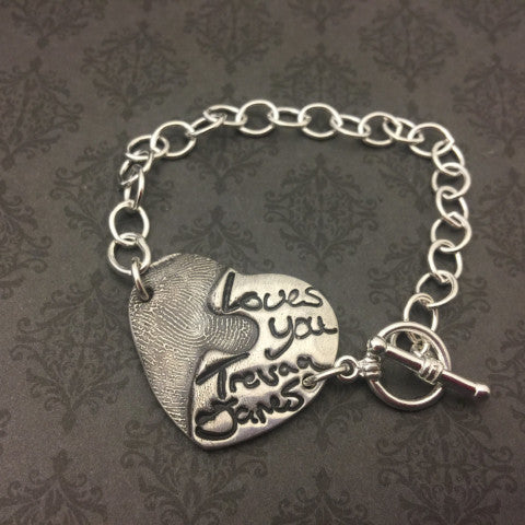 Heart Fingerprint and Handwriting Bracelet - Actual Handwriting Bracelet