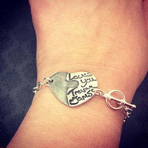 Heart Fingerprint and Handwriting Bracelet - Actual Handwriting Bracelet