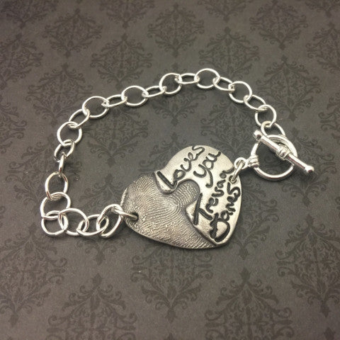 Heart Fingerprint and Handwriting Bracelet - Actual Handwriting Bracelet