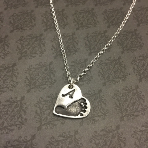 Heart Baby Footprint Necklace - Actual baby footprints