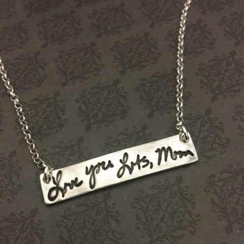 Handwriting Bar Necklace - Silver or Gold/Bronze