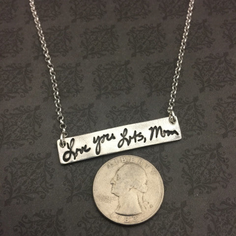 Handwriting Bar Necklace - Silver or Gold/Bronze