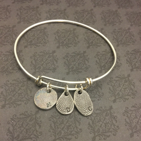 Bangle Bracelet with Dainty Fingerprint charms - Adjustable Bangle Bracelet