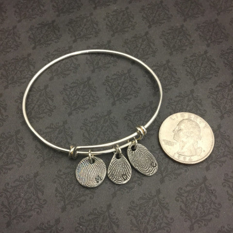 Bangle Bracelet with Dainty Fingerprint charms - Adjustable Bangle Bracelet
