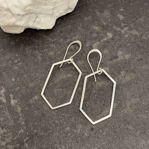 Sterling Silver Elongated Hexagon Earrings