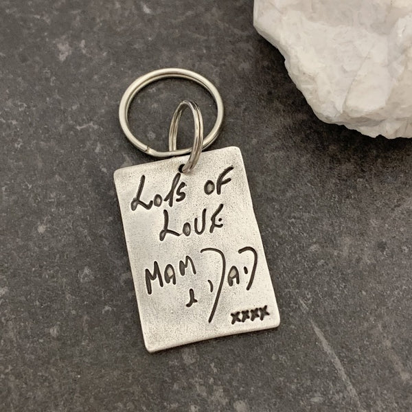 Fine Silver Rectangle Handwriting Keychain