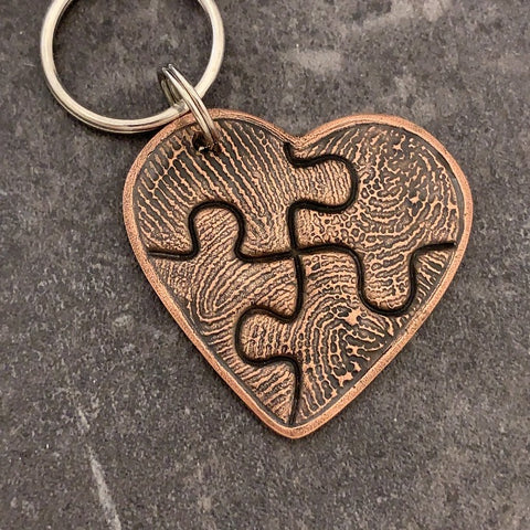 Heart Puzzle Pieces Fingerprint Keychain