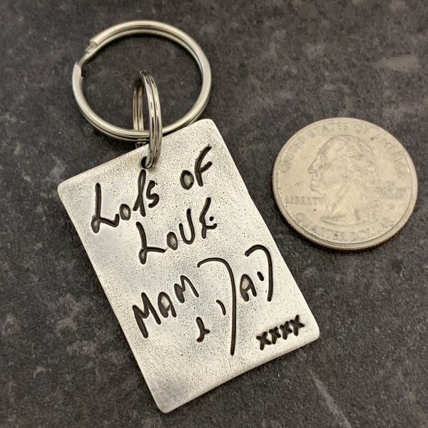 Fine Silver Rectangle Handwriting Keychain