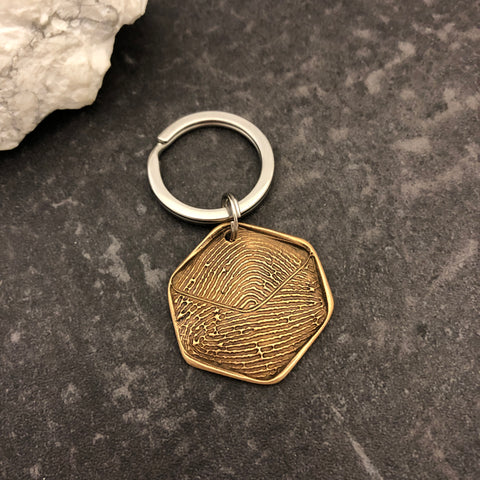 Bronze Hexagon Keychain with Fingerprint
