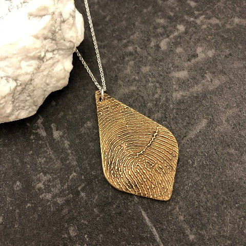 Bronze Pointed Teardrop Necklace with Fingerprint