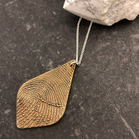 Bronze Pointed Teardrop Necklace with Fingerprint