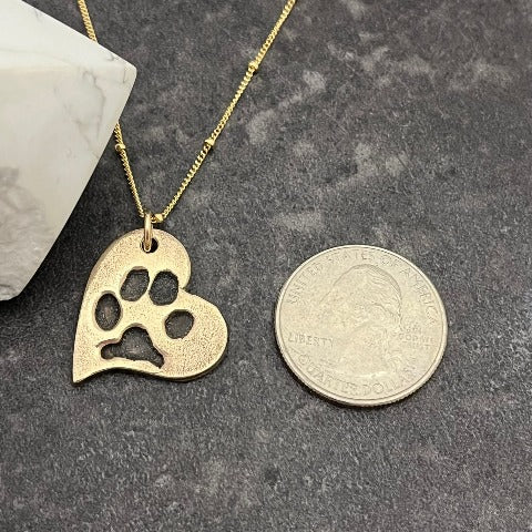 Asymmetrical Bronze Heart with Pet Paw Print Necklace